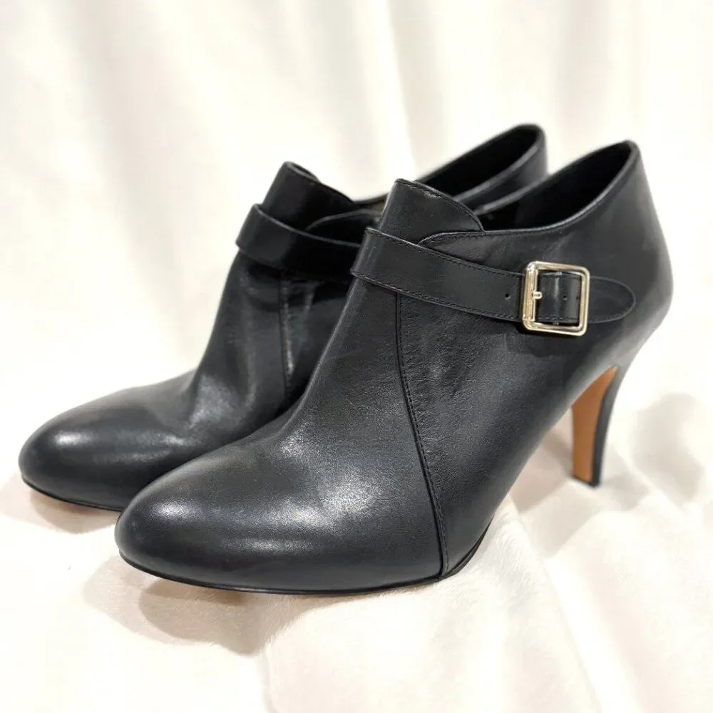 NWOT Vince Camuto Vonilesa Leather Buckle‎ Zip High Heel Bootie City Black 9.5